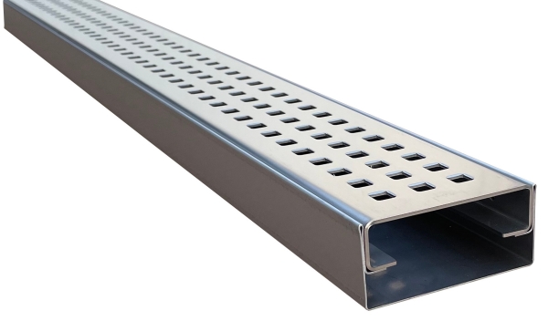 Entwässerungsrinnen Edelstahl superflach Rost Quadratlochung SET Typ 3, System 35/80